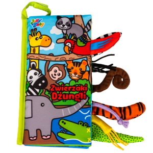 Jolly Baby miękka książeczka sensoryczna Zwierzaki dżungli ogonki