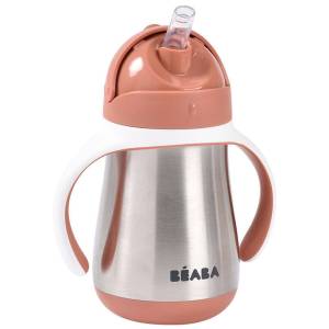 Beaba termiczny bidon niekapek ze słomką stalowy 250 ml / Terracotta