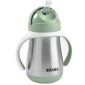 Beaba termiczny bidon niekapek ze słomką stalowy 250 ml / Sage green
