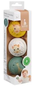 Sophie de Vulli 3 kolorowe i dźwięczne piłeczki kauczukowe