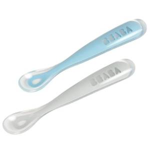 Beaba zestaw 2 łyżeczek silikonowych w podróżnym etui 4 m+ / Windy Blue