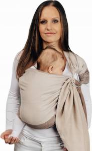 LennyLamb chusta kółkowa do noszenia dzieci, tkana splotem jodełkowym, bawełna, ramię bez zakładek - MAŁA JODEŁKA BABY CAFFE LATTE - standard 1.8m