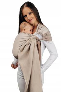 LennyLamb chusta kółkowa do noszenia dzieci, tkana splotem jodełkowym, bawełna, ramię bez zakładek - MAŁA JODEŁKA BABY CAFFE LATTE - standard 1.8m