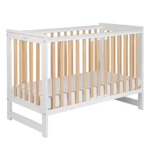 Yoonco Łóżeczko drewniane z barierką IWI biel/buk