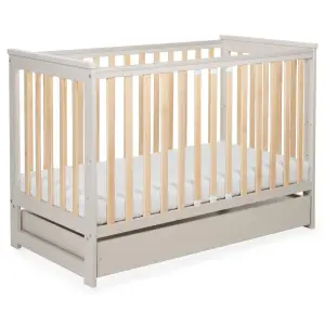 Łóżeczko drewniane z szufladą i barierką IWI beż/buk