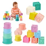 B.TOYS  Stackin’ Squishies – miękkie kubeczki i klocki sensoryczne 2w1 (17 el., 6m+)