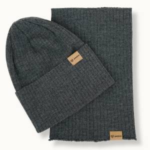 Patulove Merino set całoroczny - czapka i komin GRAPHITE 