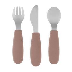 PETITE&MARS Sztućce dla dzieci z nierdzewnej stali z silikonową rączką TAKE&MATCH Latte 12m+  
