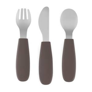PETITE&MARS Sztućce dla dzieci z nierdzewnej stali z silikonową rączką TAKE&MATCH Cocoa 12m+   