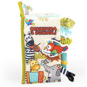 Jolly Baby miękka książeczka sensoryczna Orkiestra z dżungli ogonki Dumel 0M+