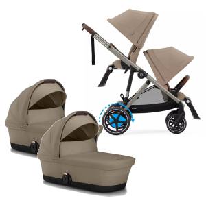 Cybex e-Gazelle elektryczny wózkek dziecięcy bliźniaczy zestaw 2w1 / Almond Beige