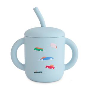 Mushie Silikonowy Kubek ze Słomką - Retro Cars