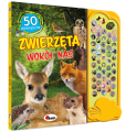 Okladka-3D-ksiazki-50-Dzwiekow.-Zwierzeta-wokol-nas-z-widocznym-panelem-dzwiekowym-przedstawiajaca-lesne-zwierzeta-m.in.-sarna,-lis,-jez.webp