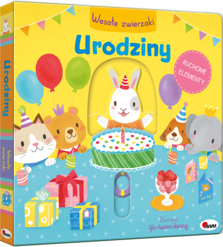 Okladka-3D-ksiazki-z-ruchomymi-elementami-Wesole-zwierzaki.-Urodziny-przedstawiajaca-kroliczka-z-tortem-w-towarzystwie-gosci,-widoczny-ruchomy-element.webp