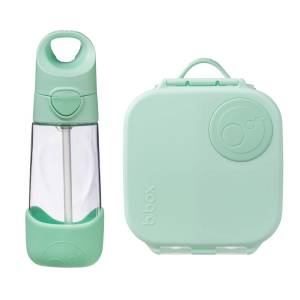 B.BOX Zestaw Mini Lunchbox + Butelka tritanowa ze słomką 450 ml, Spearmint, b.box