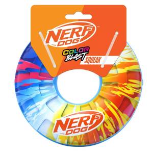 Zabawka dla psów piszczący pierścień z kolorowym uchwytem TPR 15cm NERF DOG