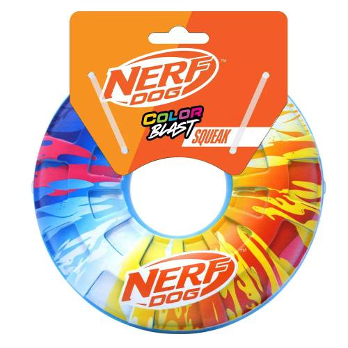 NERF DOG Zabawka dla psów TPR piszczący pierścień z kolorowym uchwytem – falisty wzór – 15 cm 810162491567  (1).jpg