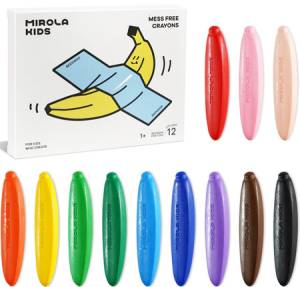 Jarmelo Banana Crayons kredki z wosku pszczelego w kształcie bananów, 12 kolorów, łatwy chwyt, 1+