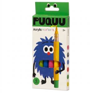 Markery akrylowe PUQUU - 6 kolorów flamastry 3+