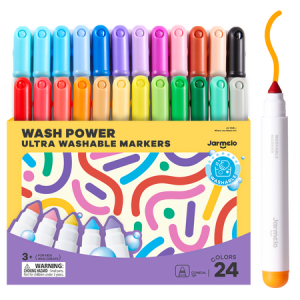 Jarmelo Wash Power Marker — grube, zmywalne flamastry dla dzieci, 24 kolory, 3+
