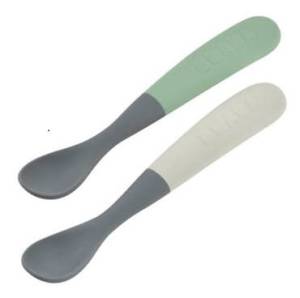 Beaba zestaw 2 łyżeczek silikonowych w etui / Mineral Green