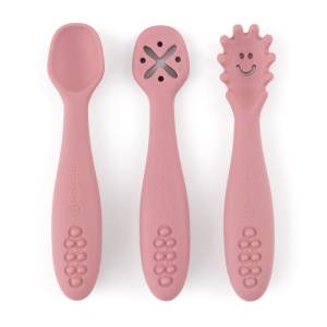 Petite&mars Sztućce silikonowe dla dzieci łyżeczki Take&Match Dusty Rose