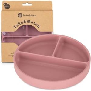 PETITE&MARS Silikonowy talerzyk z przegródkami i przyssawka / Dusty Rose